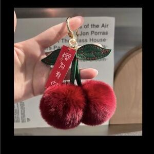 Cherry Pom Pom Keychain